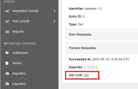"After" screenshot of successful importer showing a link to the successfully imported Work.
