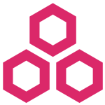 Graphic icon of three pink hexagons