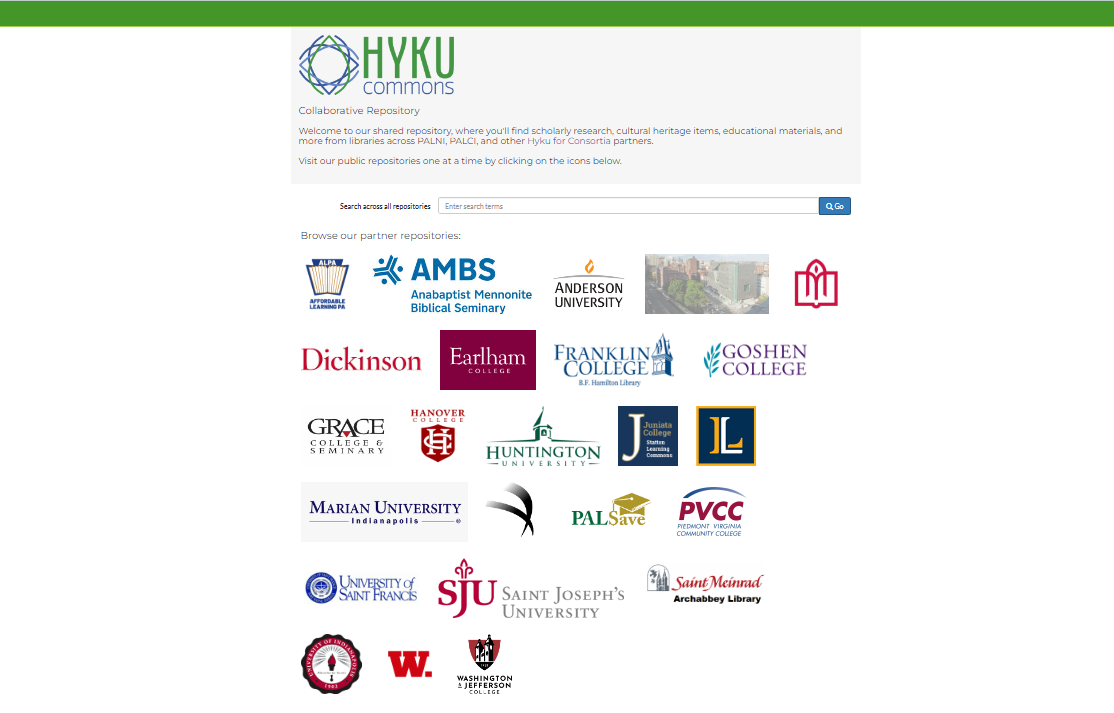 Screenshot of the Hyku Commons Homepage